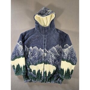 Vintage Denali Jacket Mens Large Mountain Outdoor Fleece Zip Reversible Animal